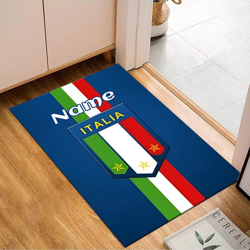 Custom Name Italian Football Crest Rug Game Carpet, Floor Mat for Bedroom Living Room Entryway Rug, Home Decor Idea Gift for Christmas birthday
