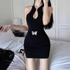 Women's Black Sexy Backless Halter Qipao Dress - Spring Bodycon Pencil Style