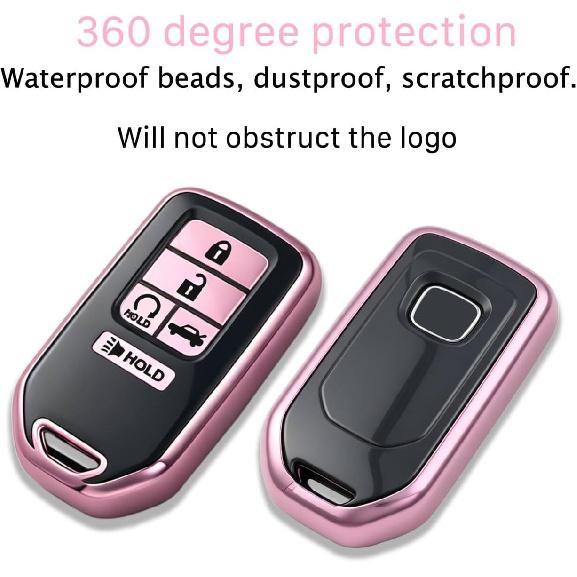 for Honda Key Fob Cover with Metal/Keychain,5 buttons silver pink | TPU Key Case,Compatible with 2021 2022 Accord Civic Crosstour CR-V CR-Z Odyssey