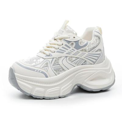 Мода 9 см Женские Весенне-Летние Туфли-Мюли из Воздушной Сетки, Вулканизированные Массивные Кроссовки из Микрофибры на Платформе и Танкетке, Полые Шлепанцы-Сандалии