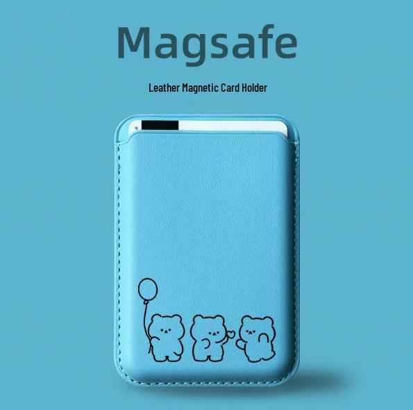 Чехол для телефона с держателем для карт MagSafe, кожаный, с шариком в виде медведя
