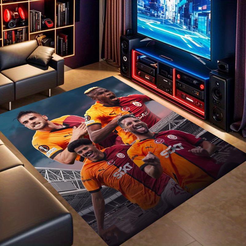 Creative Parachute Football Player Print Area Rug, Sports Fan Non-Slip Floor Mat for Living Room Bedroom Home Decor