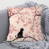 Cherry Blossom Black Cat Pillow Cover Watercolor Print Cushion Case Oriental Sakura Home Decor Gift