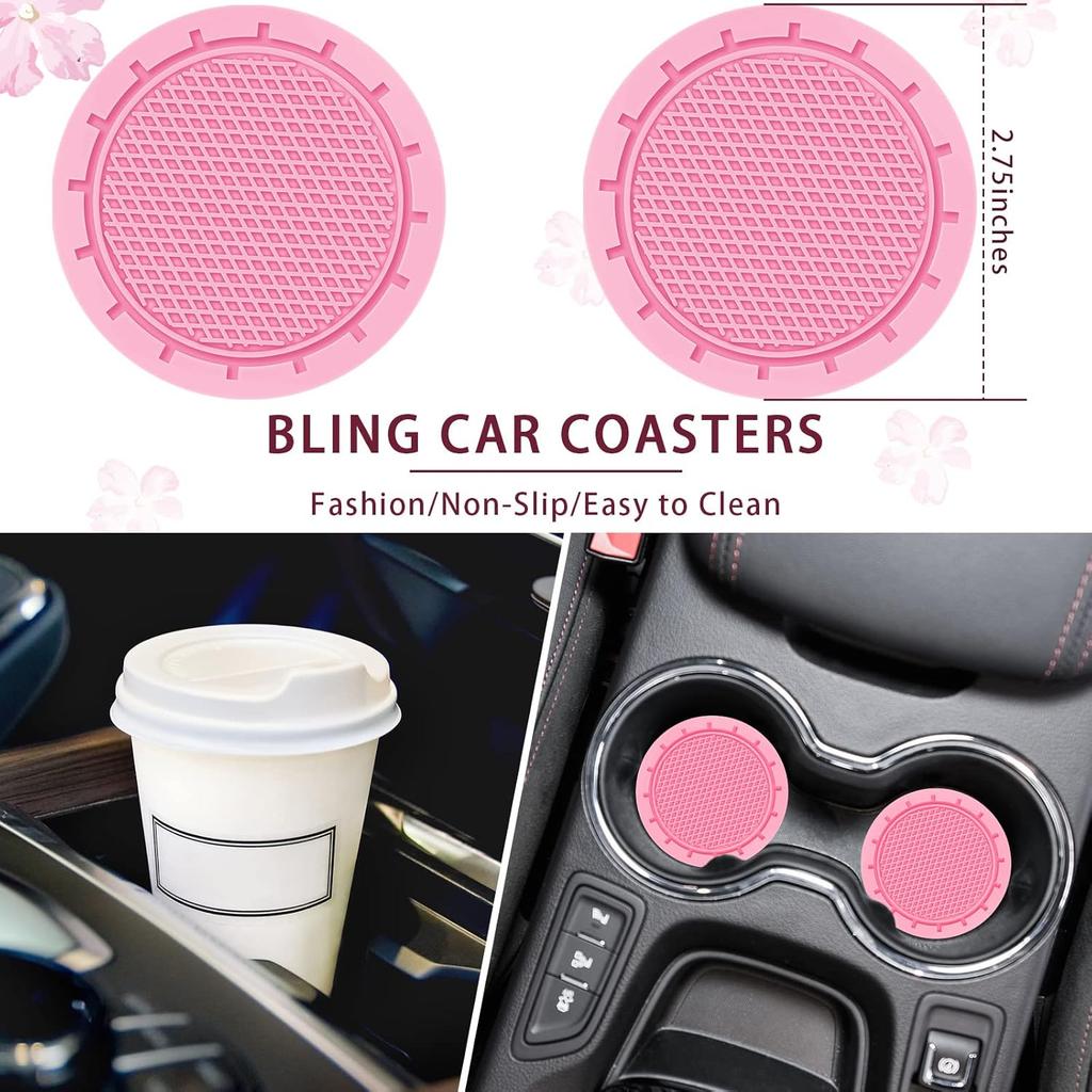 Frienda 10 Pcs Leather Steering Wheel Cover Set For Women 14.5-15 Inch Car Accessories With Seat Belt Shoulder Pad Seatbelt Cover Cup Holder Start