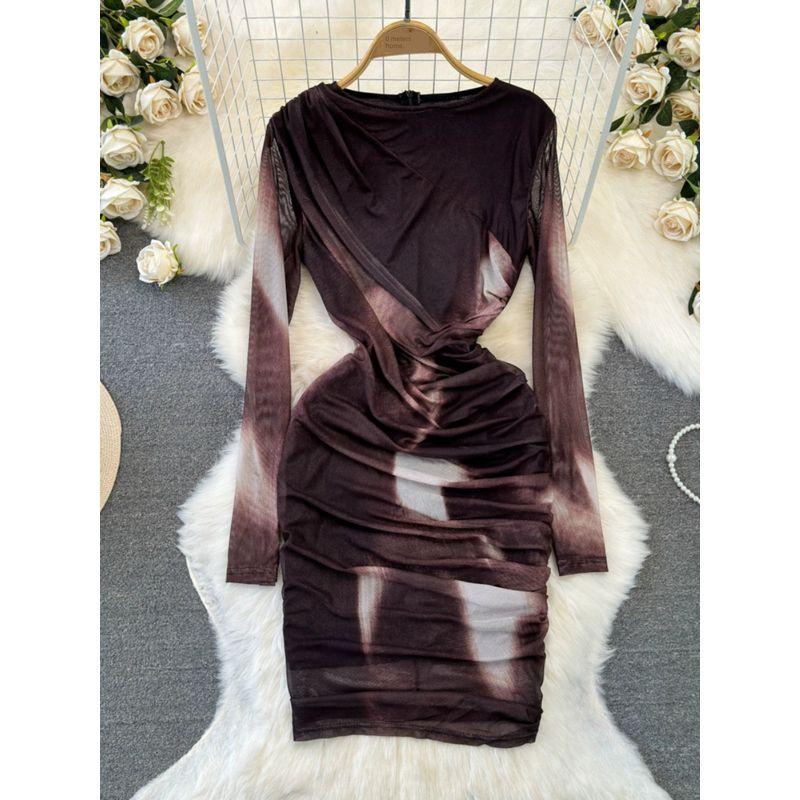 Fashion Fashion Long Sleeve Blooming Print Dress Mesh