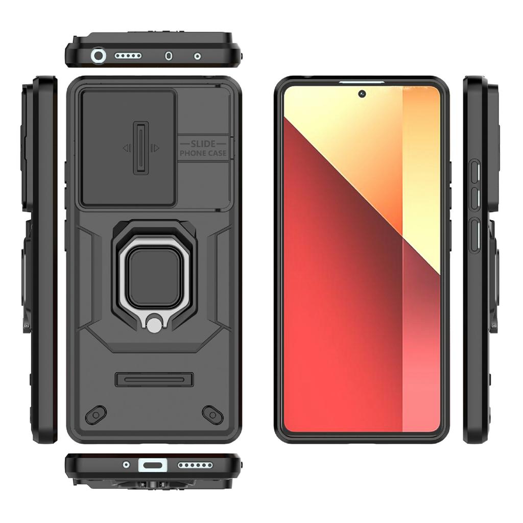 For Xiaomi Redmi Note 14S 4G Case PC + TPU Kickstand Phone Protector with Lens Cover