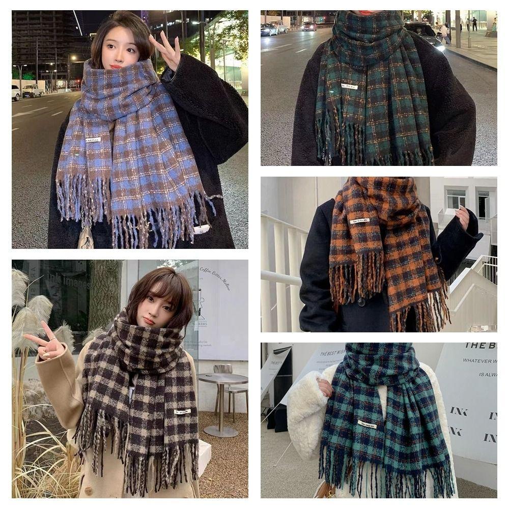 Imitation Cashmere Plaid Wool Scarf Tassel Cape Wraps Classic Long Shawl Girl