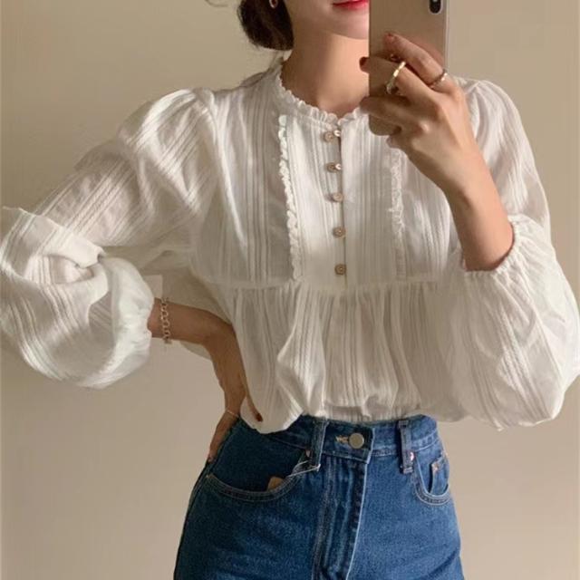 Aesthetic Fashion Ruched Shirt Women Loose Casual Long Sleeve Blouses Office Female Vintage Design Tops Summer Spring