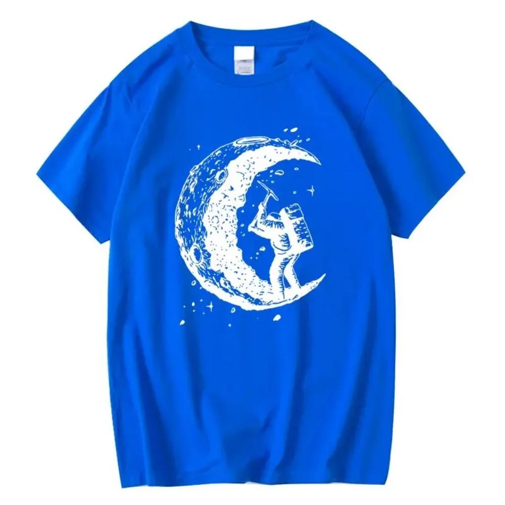 Men's High Quality 100%  Moon Print Casual Summer Cool Short Sleeve Men Tshirt Loose T-shirt Male Tee Shirts Male Tee Tops