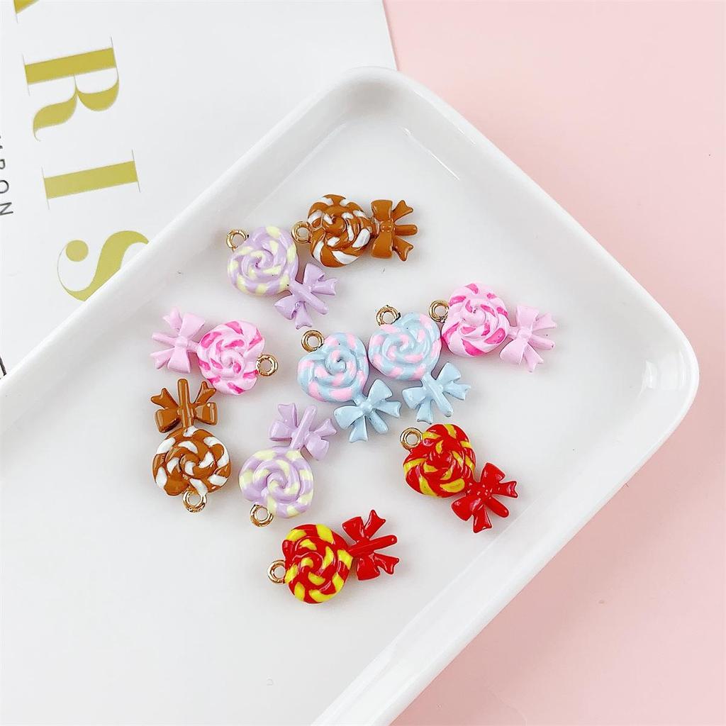 Colored Alloy Bow Heart Lollipop Pendant - DIY Jewelry Accessory