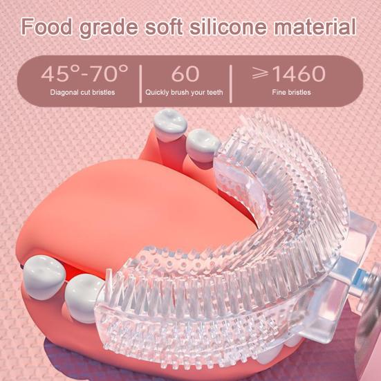 Yousheng Детская U-образная электрическая зубная щетка IPX7 Водонепроницаемая 2 режима Регулируемая 360 градусов Очистка Мультяшный динозавр Малыши Мальчики Девочки Перезаряжаемая