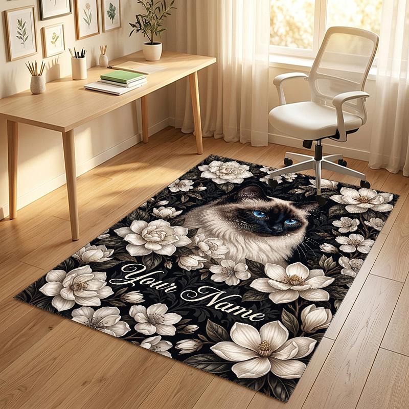 Floral Garden Theme Crystal Velvet Rug Personalized Custom Name Text Soft Floor Mat Home Decor