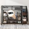 Loft Bed 90x200 with TV Stand, Socket and Safety Ladder, Metal-Wood Combination, Space-Saving, Children's Bunk Bed with Storage Space, Black