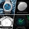 Мужские часы хронограф водонепроницаемые светящиеся модные крутые кварцевые часы для мужчин из нержавеющей стали ручные часы 2024