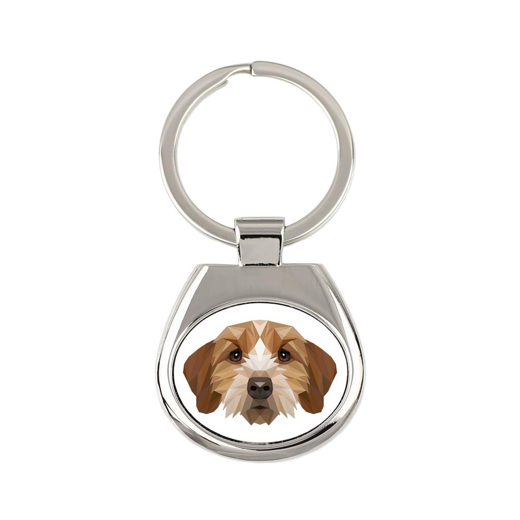 Basset Fauve De Bretagne, Fawn Brittany Basset - Geometric Keychain with a Photo and the Inscription Art-Dog