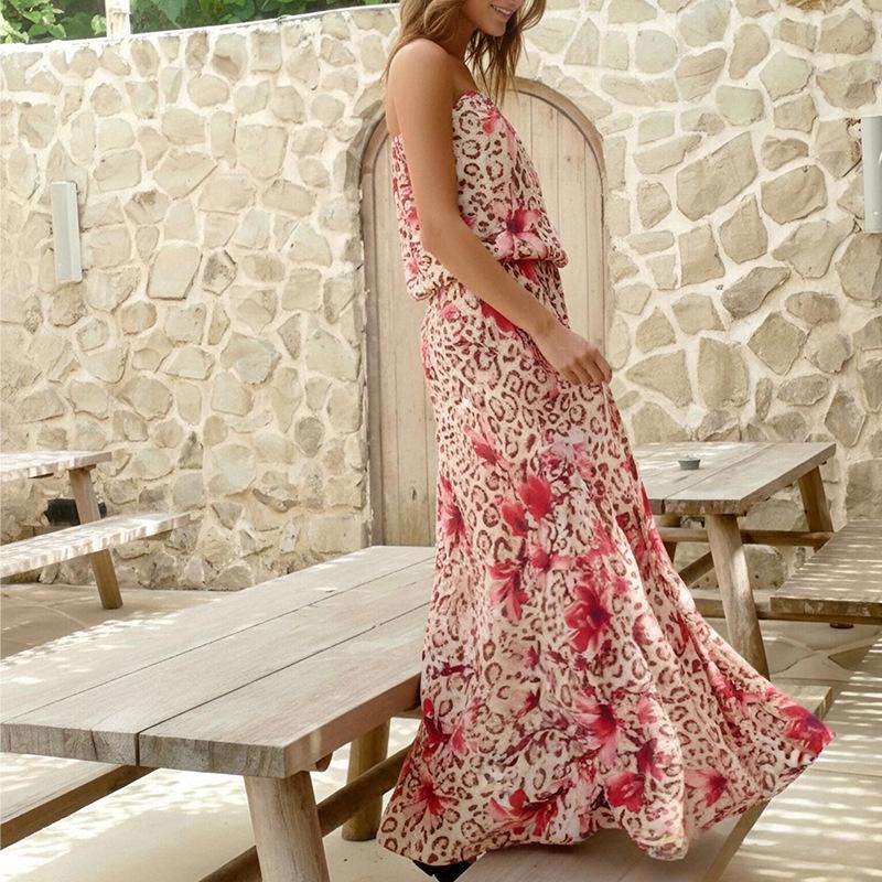 Spring new, sexy hottie tube  leopard print print dress long dress