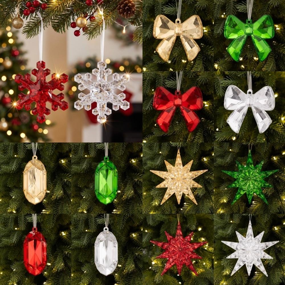 Acrylic Christmas Hanging Bowknot Home Decor Holiday Gift Christmas Tree Crystal Decor Christmas