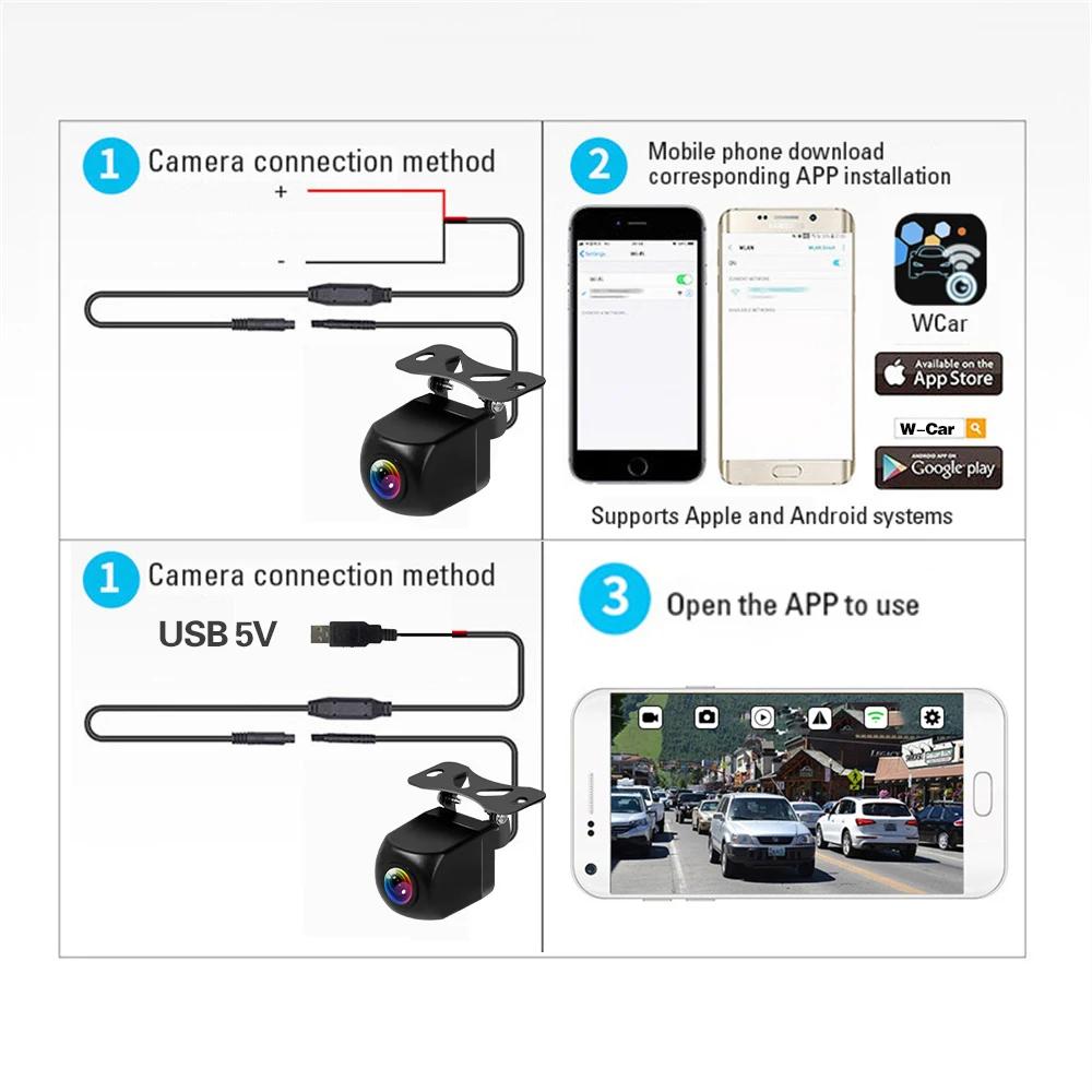 Автомобильная камера заднего вида Wi-Fi HD 170-градусная камера заднего вида Беспроводная водонепроницаемая камера заднего вида Wi-Fi 12 В 24 В для Android Ios