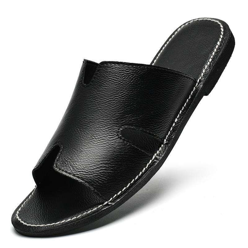 2025 New Designer Men Genuine Leather Slipper Summer Fashion Slides Simple Sandals Comfortable Cool Beach Shoes