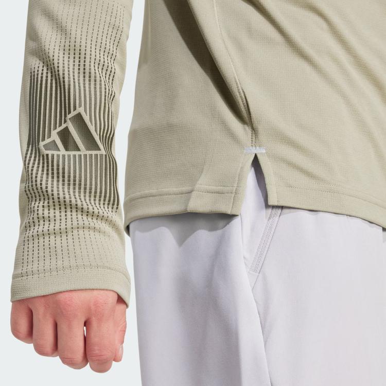 adidas Футболка Gym AEROREADY Brandlove с застежкой-молнией 1/4, однотонная, универсальная, с воротником-стойкой, длинным рукавом, мужские топы, оливково-зеленый IW5876