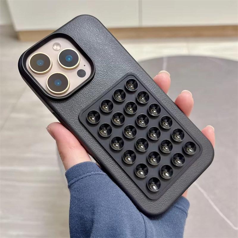 Роскошный 3D Стенд с присосками Чехол для телефона с узором личи для iPhone17 16 15 14 Plus 13 12 11 Pro Max XR X XS Мягкая противоударная крышка