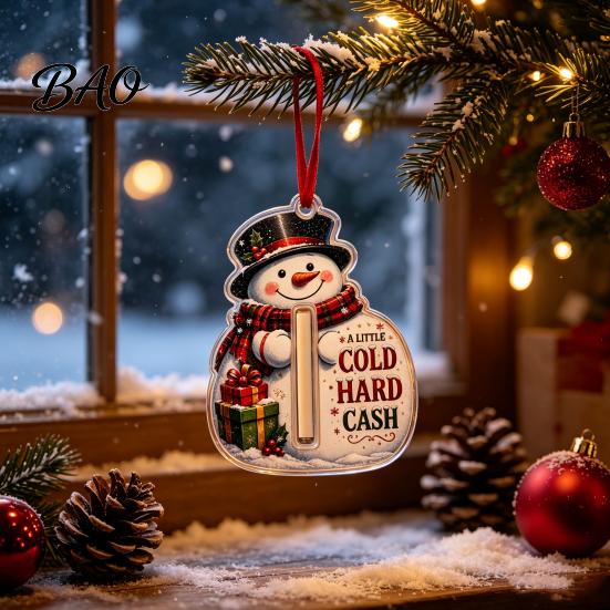 Money Gift Card Holders for Christmas 2D Acrylic Cash Holder Ornament, Hanging Retro Style Holiday Ornaments Xmas Tree Decor, Reusable Pocket Keepsake