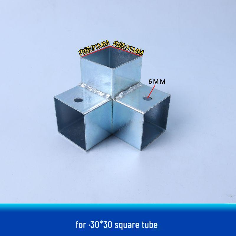 Соединитель из оцинкованной стали и кованого железа: Двух/Трехсторонний угольник с поворотом для квадратных труб.