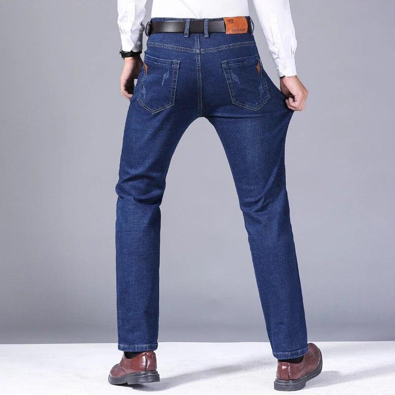 Мужские весенние джинсы, модные деловые брюки, классические джинсовые брюки в стиле ретро, ​​осенние повседневные эластичные прямые узкие джинсы для мужчин