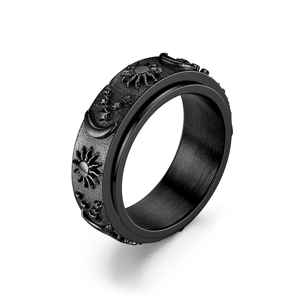 Bohemia Star Moon Anxiety Relaxing Ring For Men Stainless Steel Rotatable Spinner Fidgets Anti Stress Rings Jewelry Bague Homme