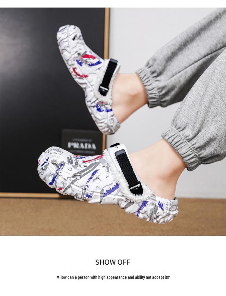 Мужские хлопковые тапочки на флисовой подкладке - Легкая обувь больших размеров с закрытым носком