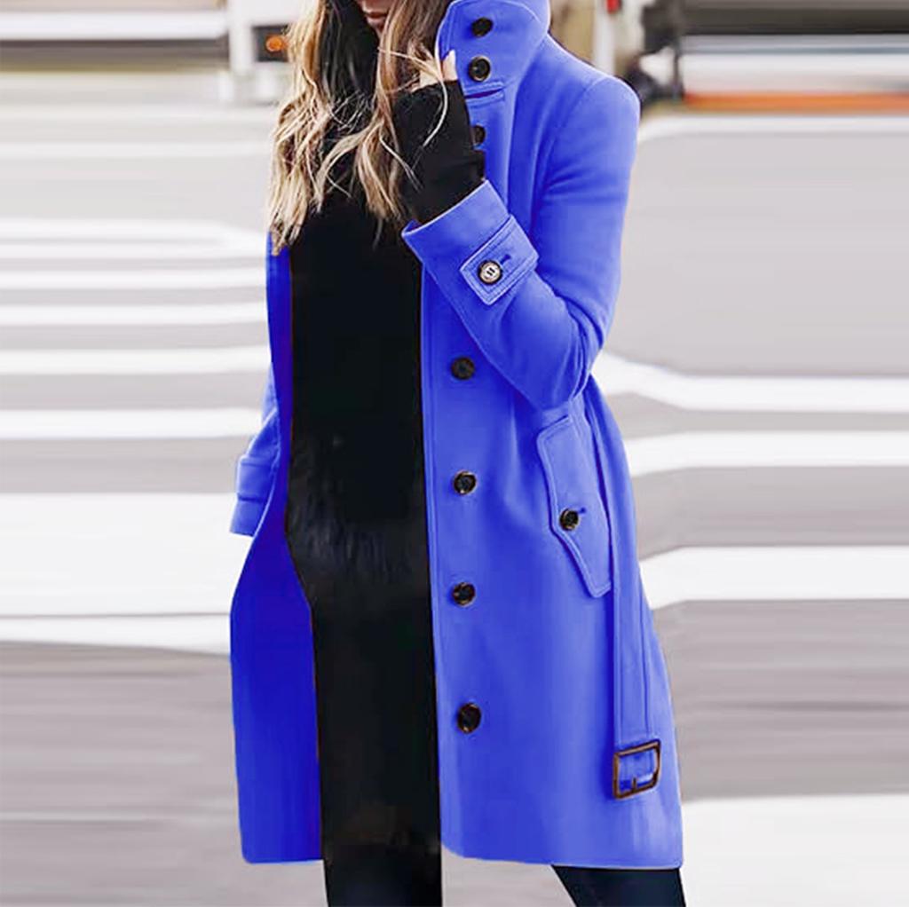 Женская шерстяная куртка больших размеров с воротником-стойкой на пуговицах