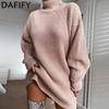 Women's Fashion Casual Fall Winter Solid Color Print Long Sleeve High Neck Sweaters