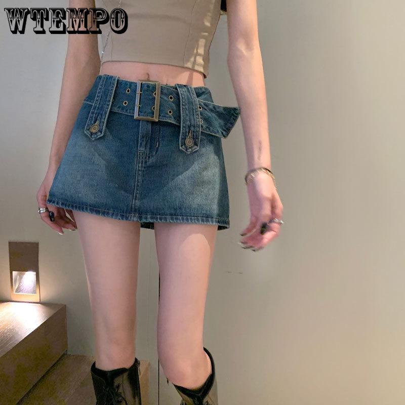 Женская джинсовая юбка А-силуэта, летняя, с защитой от просвечивания, с завышенной талией, оригинального дизайна, короткая юбка до середины бедра