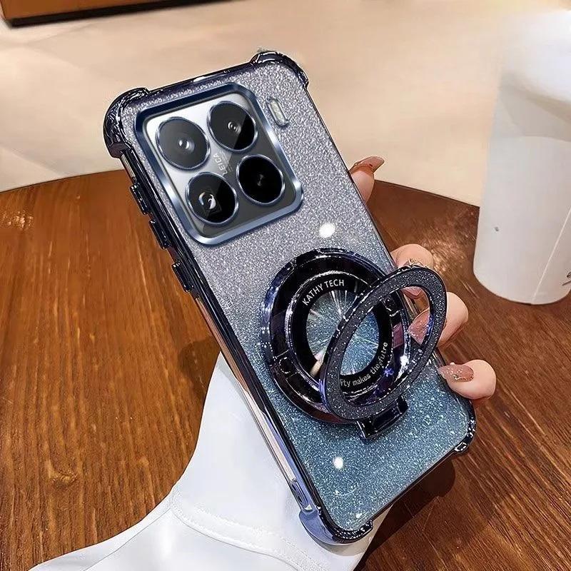 Роскошный блестящий магнитный чехол-подставка для телефона Xiaomi 15T 14T 13T Pro Защитный чехол-бампер Противоударная мягкая силиконовая накладка