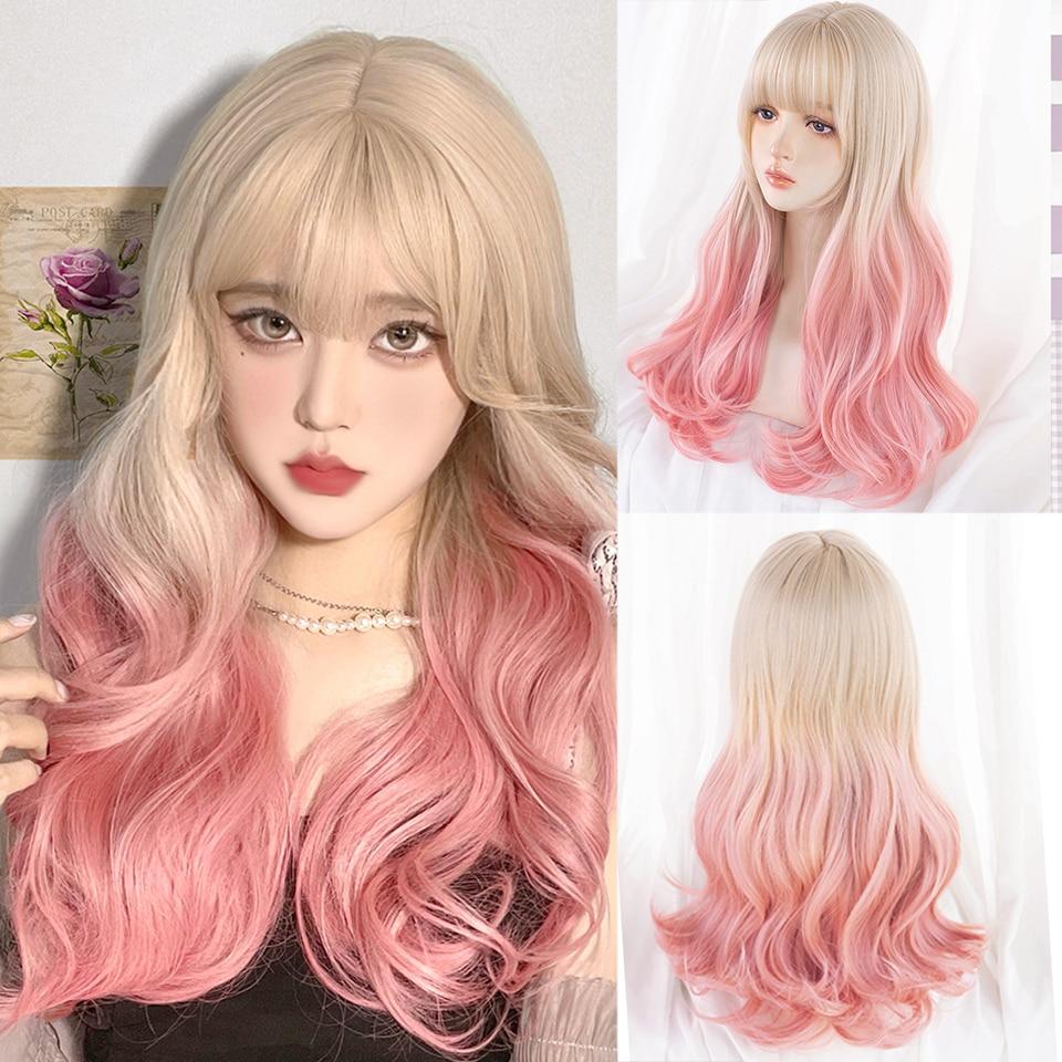 Длинный вьющийся синтетический парик с челкой по центру, темно-коричневый парик из натуральных вьющихся волос, женский парик для косплея, парик из термостойкого волокна