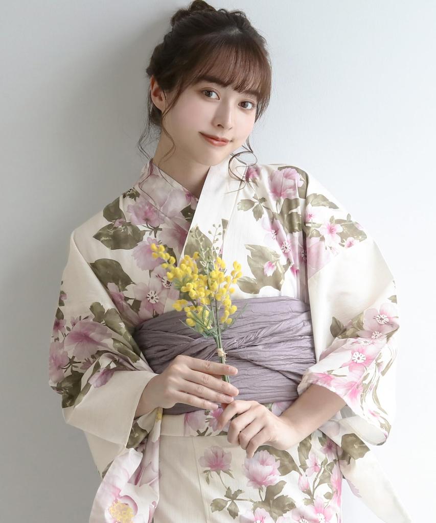 Комплект сменной одежды юката heiko H Mellow, один размер [KYOETSU], комплект, плетение, неотбеленный, 6 предметов (юката, оби, нижнее белье, гэта, пояс), Женский (7. лиловый,