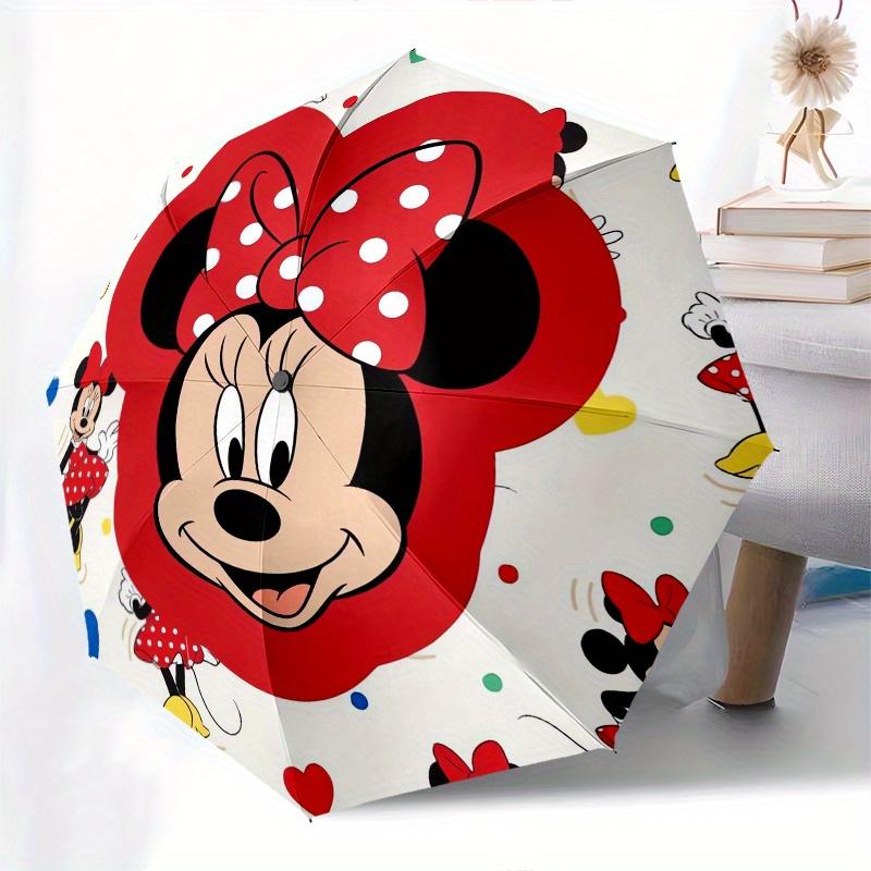 Minnie Mouse, Polka Dots Automatic Opening and Closing Umbrella, Compact Travel Umbrella, Lightweight and Portable, Suitable for Beach Commu
