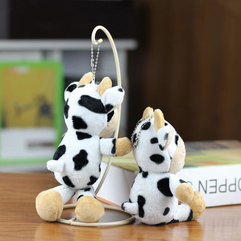 Очаровательный белый плюшевый брелок в виде коровы, мягкая игрушка с пятнышками для рюкзаков и ключей