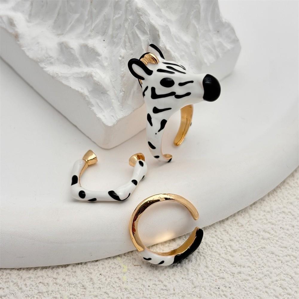 Vintage Cartoon Glaze Ring Delicate Opening Finger Ring Jewelry Animal Horse Ring Set Girls