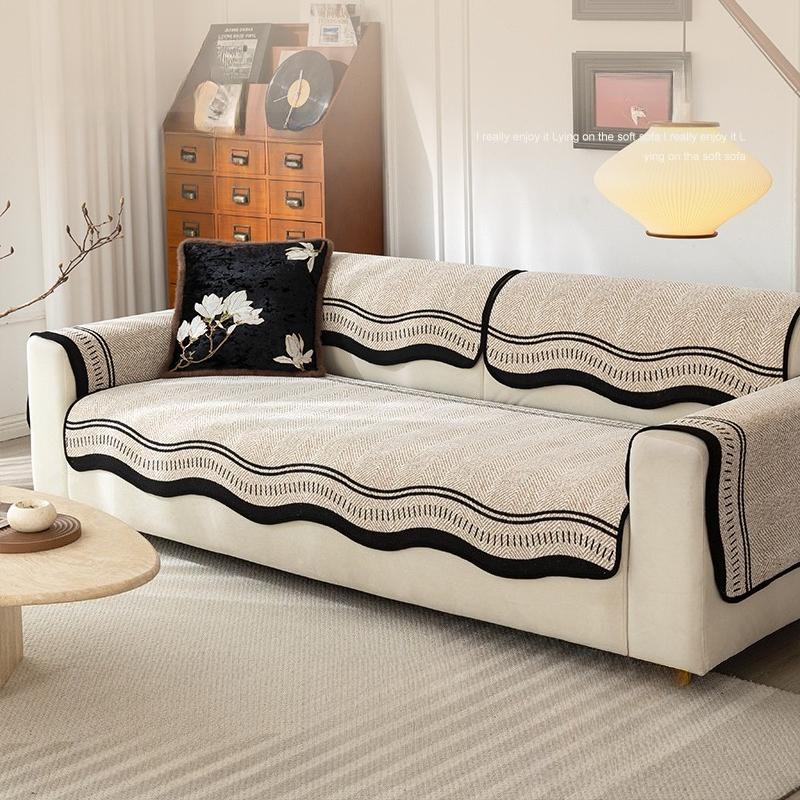 Premium Leather Sofa Cushion Autumn And Winter Plush New Four-Season Universal Fixed Non-Slip Straight Row Seat Cushion Cover