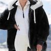 Women's Warm Loose Hooded Jacket Winter Women Long-Sleeved Color Block Zipper Fluff Hooded Warm Coat Jacket