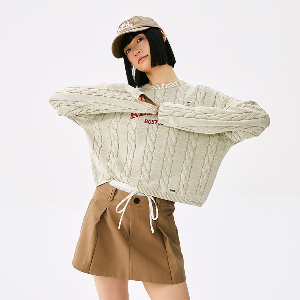 New MLB Preppy Style Collection Boston Red Sox 25FW Sweater Women's Light Sand 3FKPV0354-43SAL