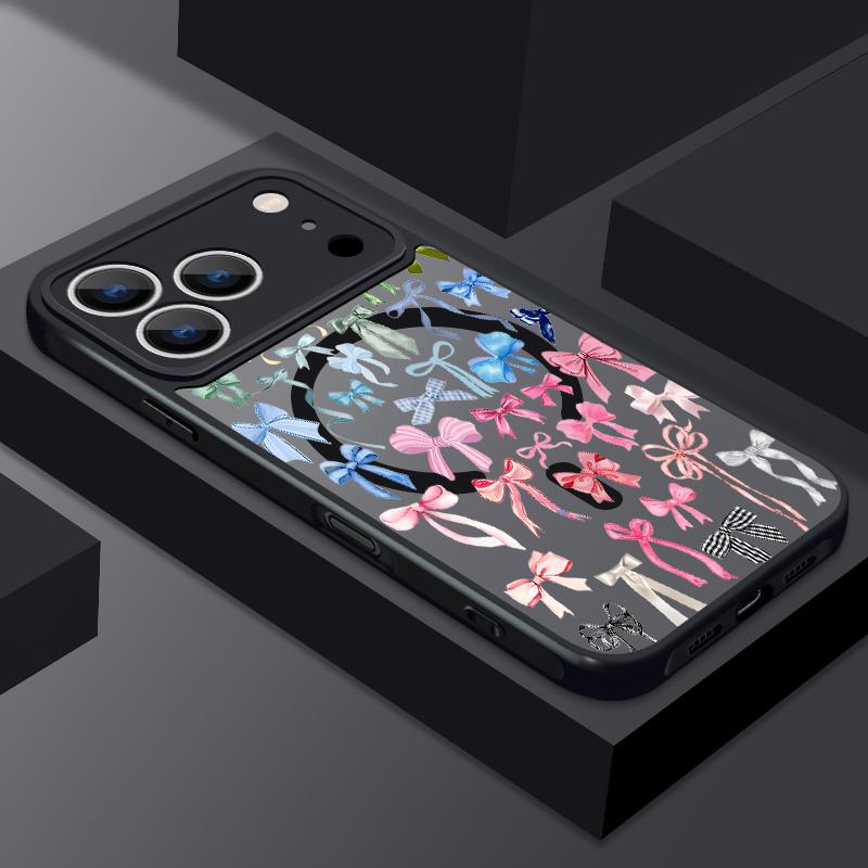 Магнитный чехол для телефона с узором из вишневых бантиков для iPhone 17e 17 Pro Max 16 15 14 13 Pro Max 16e 11 Для Magsafe Акриловая задняя крышка
