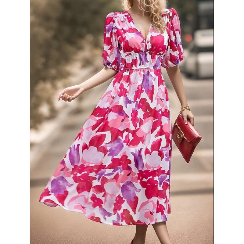 IHUASU Women's Fashion Summer Spring Solid Color Print Casual DressesElegant