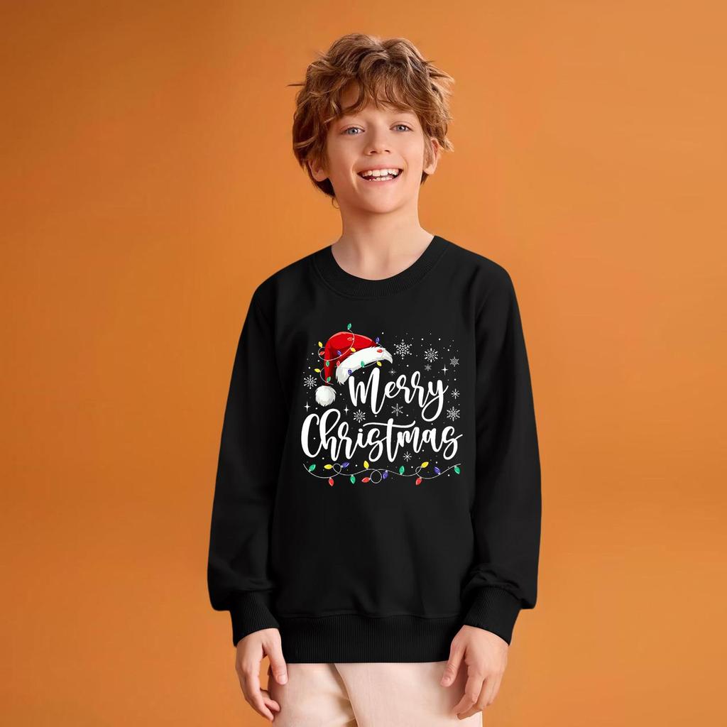 Kids' Fashion Loose-Fit Casual Long-Sleeve Christmas Print Oversized Crewneck Sweatshirt