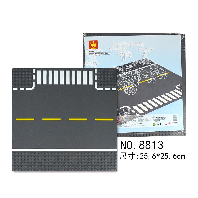Городская дорога, улица, базовая пластина, прямой перекресток, изгиб, Т-образный перекресток, строительные блоки 8810 8811, совместимые с базовой пластиной, классические кирпичики.