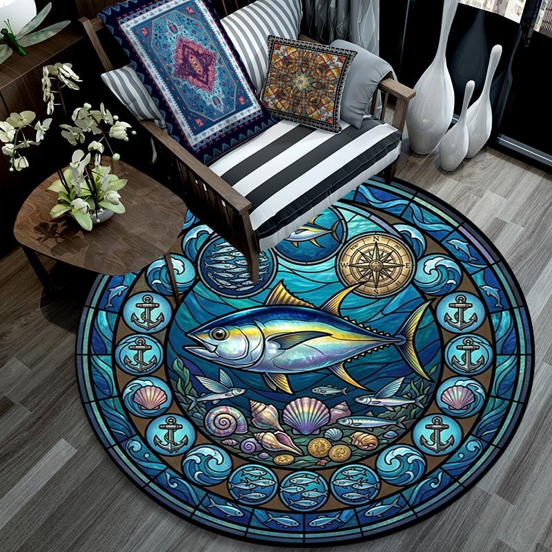 Marine Life Glass Round Area Rug Under Office Chairs Bedroom Living Room Home Decor