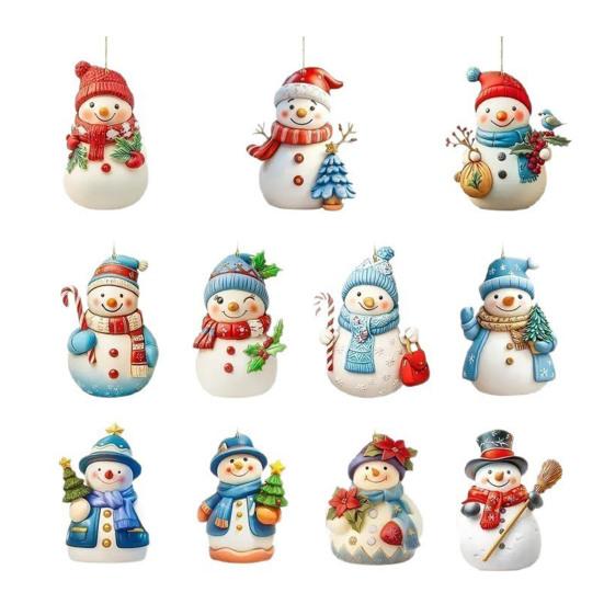 Christmas Ornament Snowman Pendant Acrylic Car Hanging Decoration Winter Xmas Tree Decoration Festive Gift Decor
