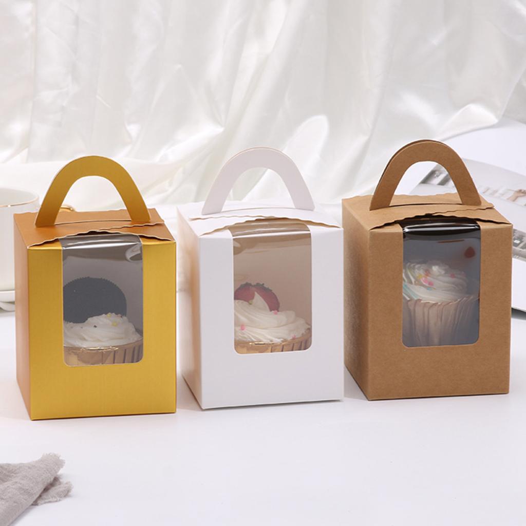 10Pcs Cupcake Boxes with Inserts Windowed Cupcake Holders Stackable Deep Cupcake Carrier Food Grade Containers for Home Cake Dessert Shops