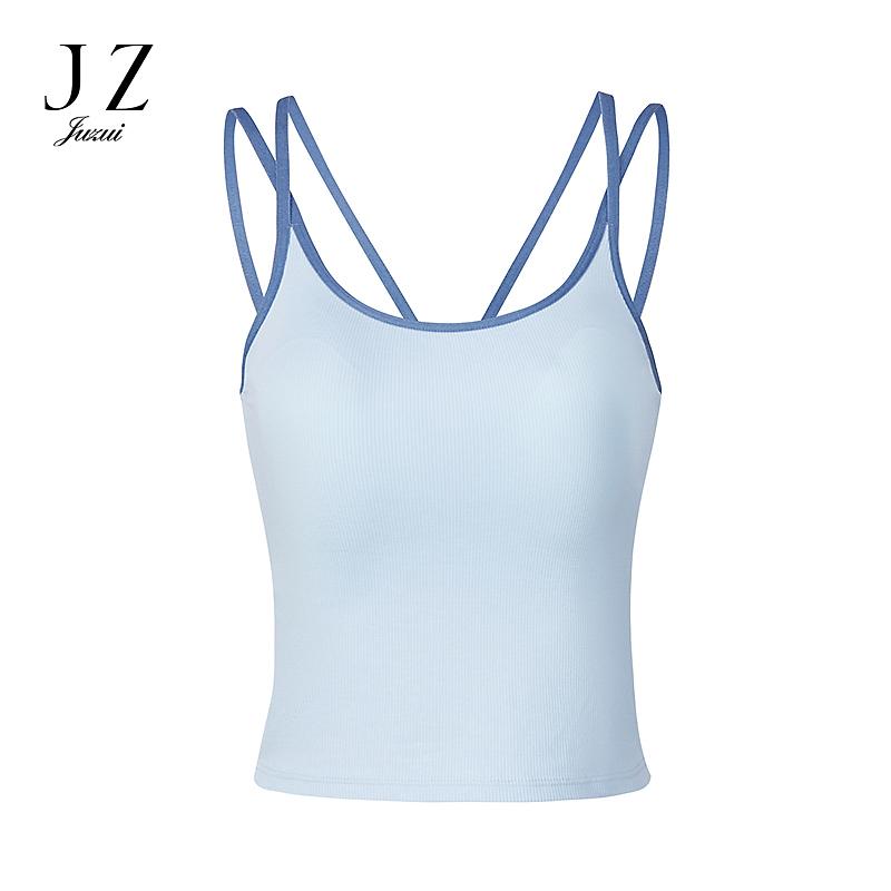 Jiuzi Anna Kou American Fashionable Color Contrasting Versatile Slim Fit Bottom Inner Strap Tank Top Women's 2026 Summer New Style